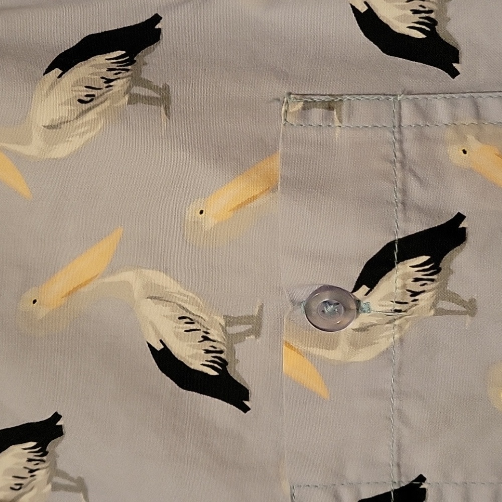 Men's Bird Print Casual Button Down Shirts - Light Blue and Cream - Picture 3 of 9